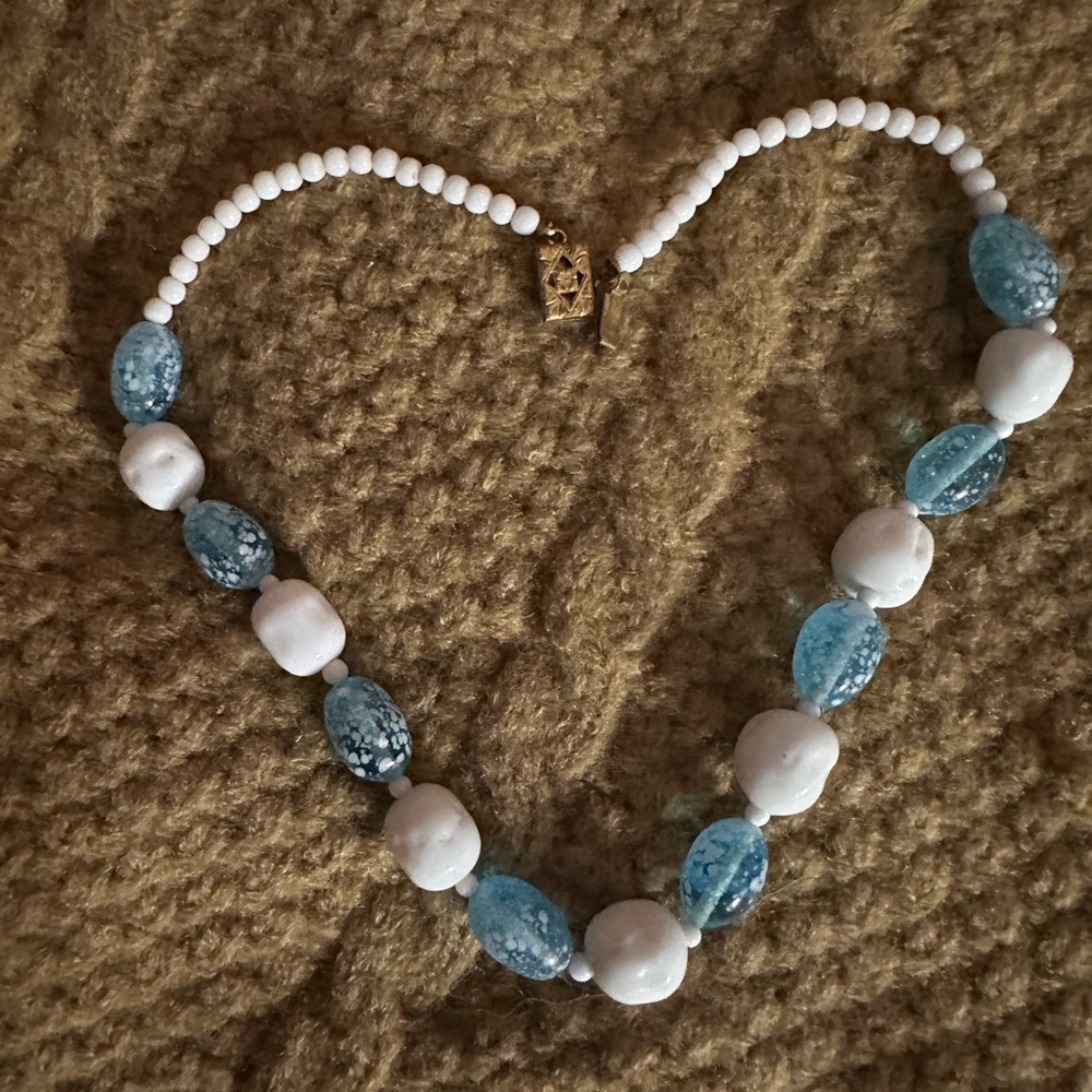 Vintage blue and white glass beaded necklace